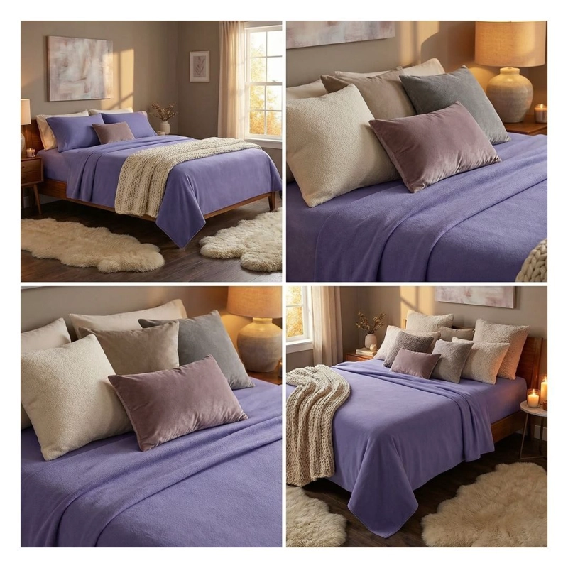 JUEGO DE SABANAS UNICOLOR POLAR 1.5 PLAZAS - MORADO - 6
