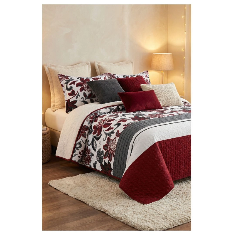 CUBRECAMA SHERPA 1.5 PLAZAS - BLANCO BURDEO HOJAS M908 - 2