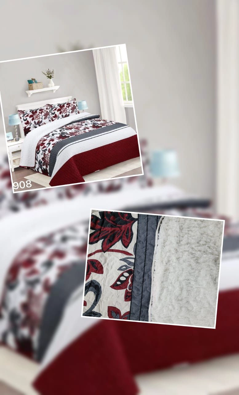CUBRECAMA SHERPA 1.5 PLAZAS - BLANCO BURDEO HOJAS M908 - 5