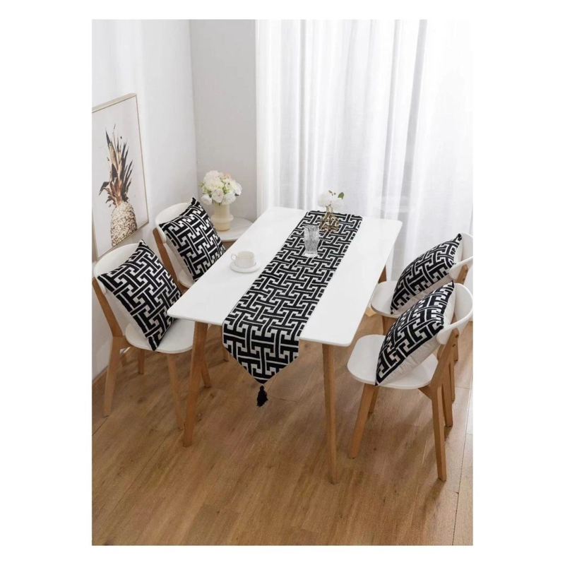CAMINO DE MESA CHENILLE ELEGANTE - NEGRO - 1