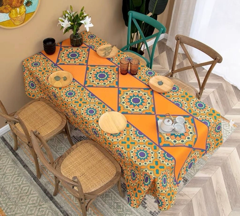 MANTEL RECTANGULAR ANTIMANCHAS 140 X 230 CM - AZUL MOSAICOS - 1
