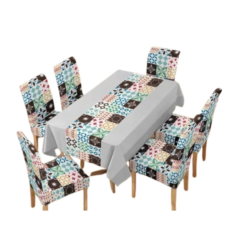 MANTEL ANTIMANCHAS CON 6 FUNDAS DE SILLA 140 X 220 CM - ROSADO FIGURAS - 1