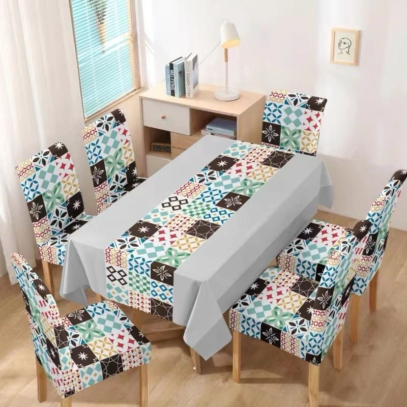 MANTEL ANTIMANCHAS CON 6 FUNDAS DE SILLA 140 X 220 CM - ROSADO FIGURAS - 2