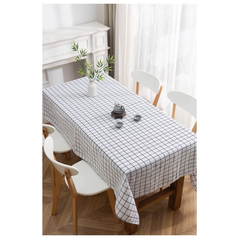 MANTEL DE LINO 140 X 220 CM - BLANCO CUADRILLE M4 - 1