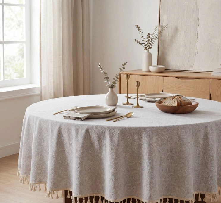 MANTEL LINO REDONDO CON FLECO 140CM - 1