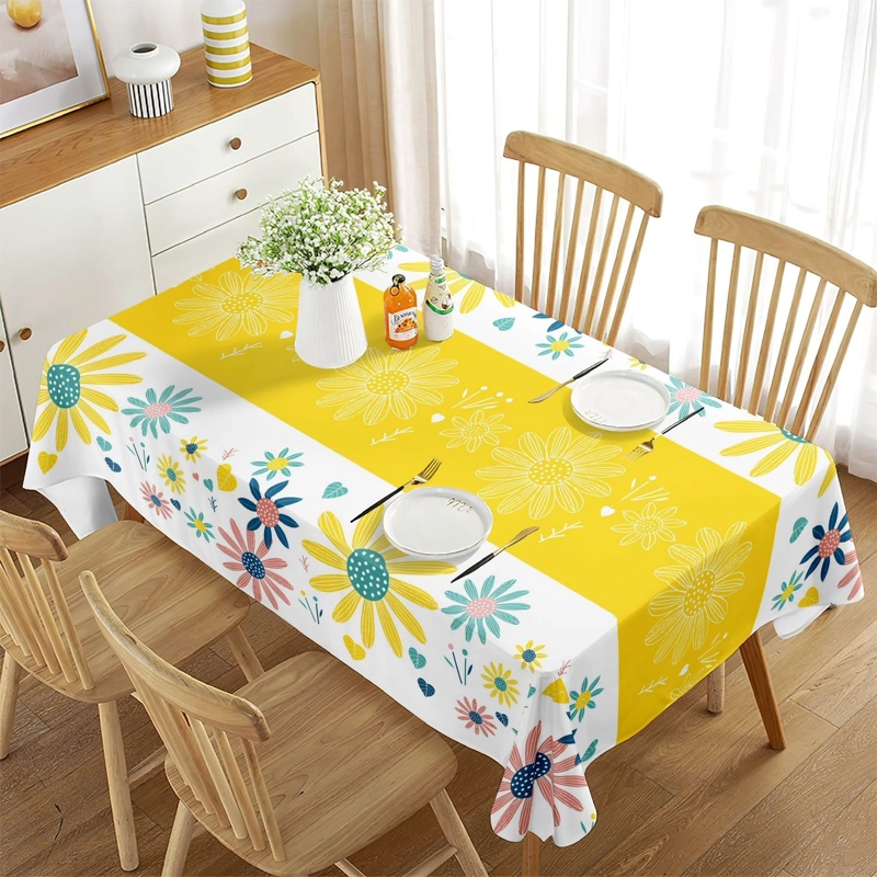 MANTEL RECTANGULAR ANTIMANCHAS 140 X 220 CM - AMARILLO FLORES - 1