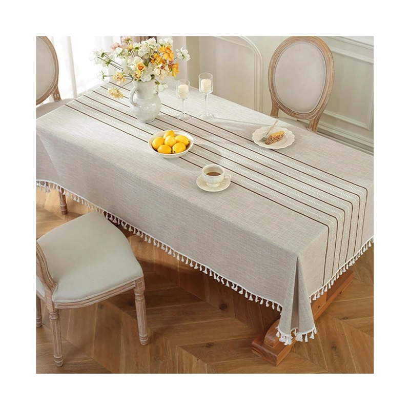 MANTEL RECTAGULAR DE LINO IMPERMEABLE 140 X 220 CM - GRIS LINEAS M06 - 1