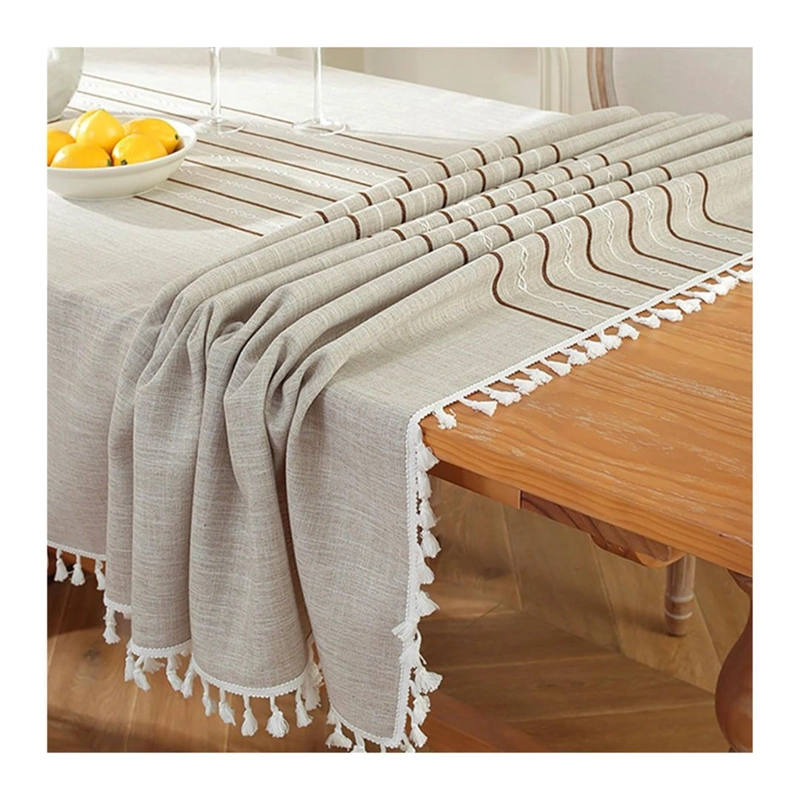 MANTEL RECTAGULAR DE LINO IMPERMEABLE 140 X 220 CM - GRIS LINEAS M06 - 3
