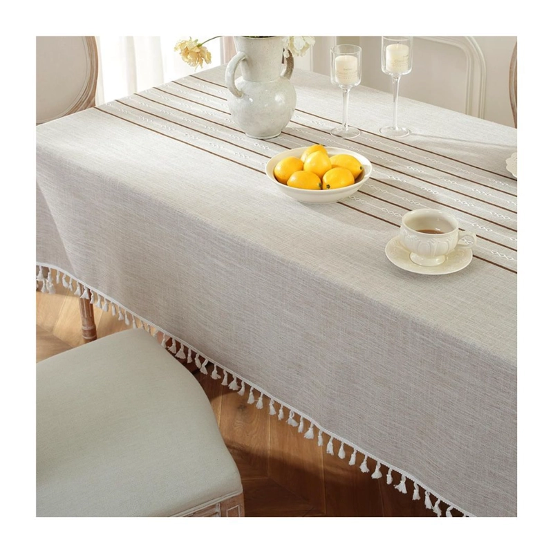 MANTEL RECTAGULAR DE LINO IMPERMEABLE 140 X 220 CM - GRIS LINEAS M06 - 4