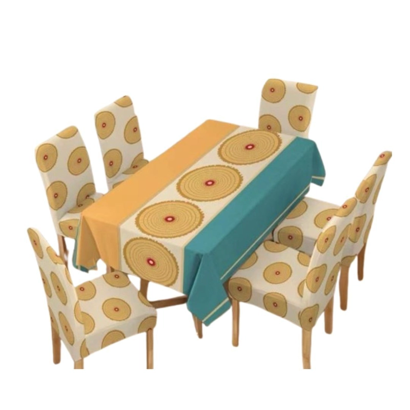 MANTEL ANTIMANCHAS CON 6 FUNDAS DE SILLA 140 X 220 CM - CREMA FLORES - 1