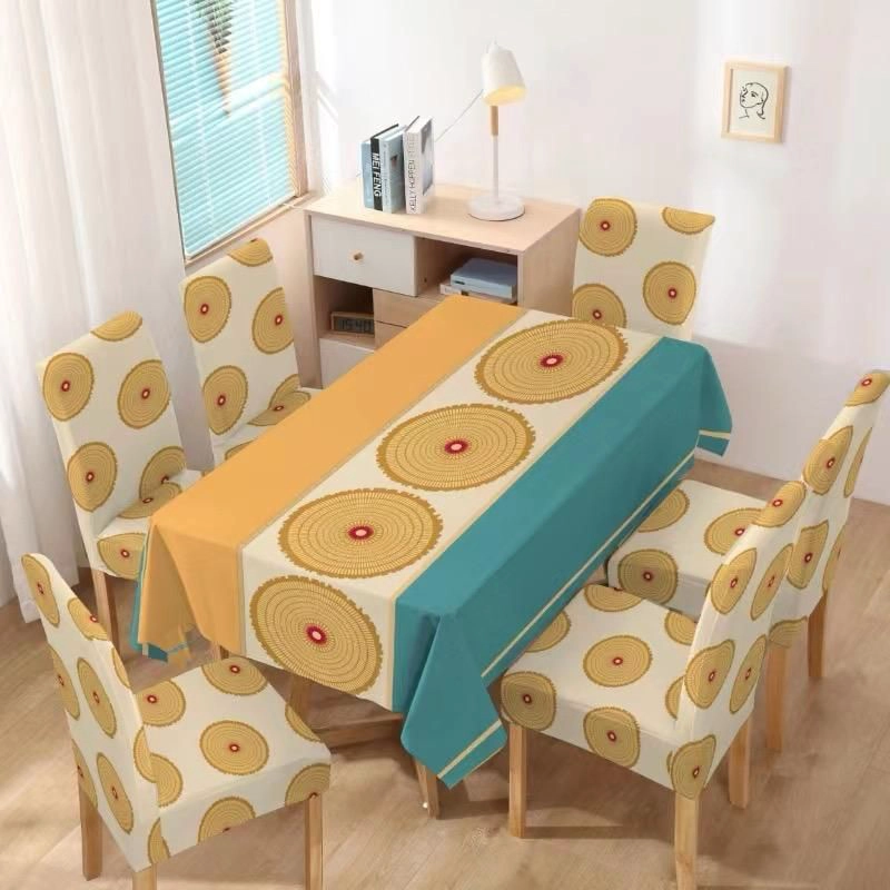 MANTEL ANTIMANCHAS CON 6 FUNDAS DE SILLA 140 X 220 CM - CREMA FLORES - 2