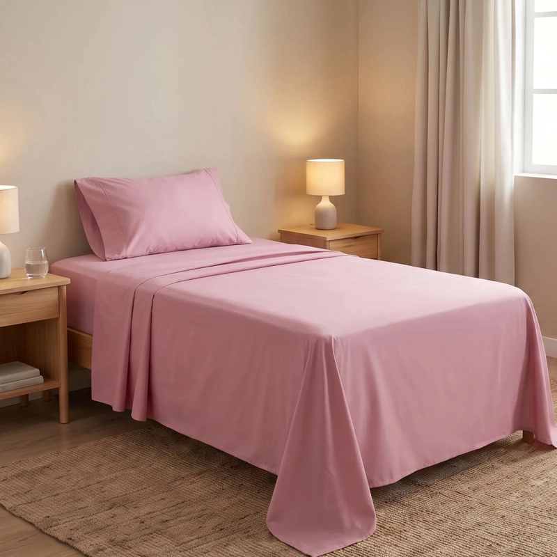 JUEGO DE SABANAS 200 HILOS 1.5 PLAZAS - UNICOLOR ROSA - 1