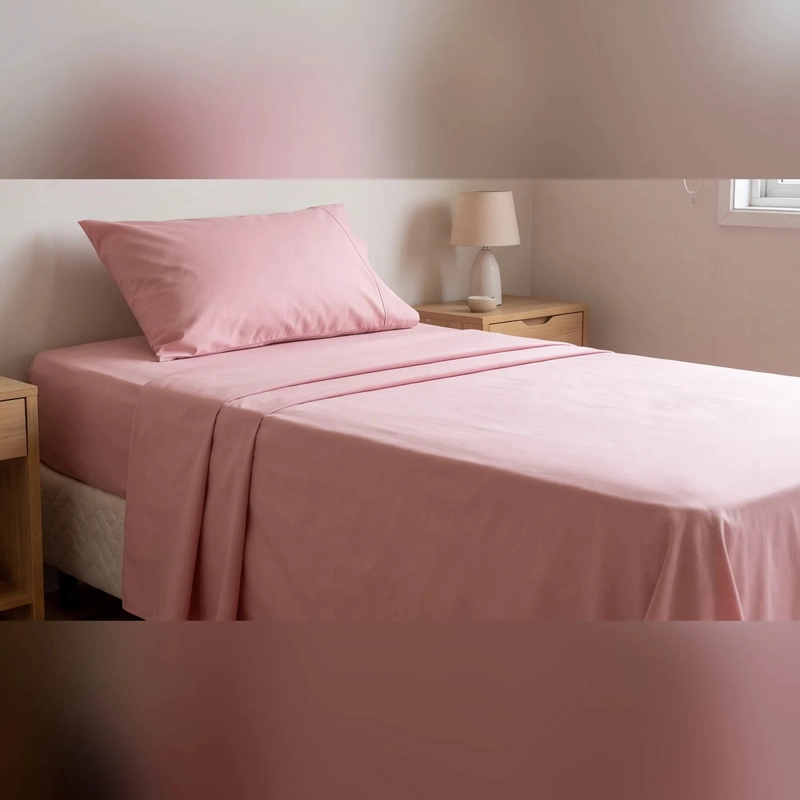 JUEGO DE SABANAS 200 HILOS 1.5 PLAZAS - UNICOLOR ROSA - 2