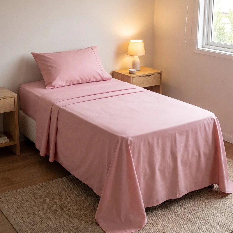 JUEGO DE SABANAS 200 HILOS 1.5 PLAZAS - UNICOLOR ROSA - 4