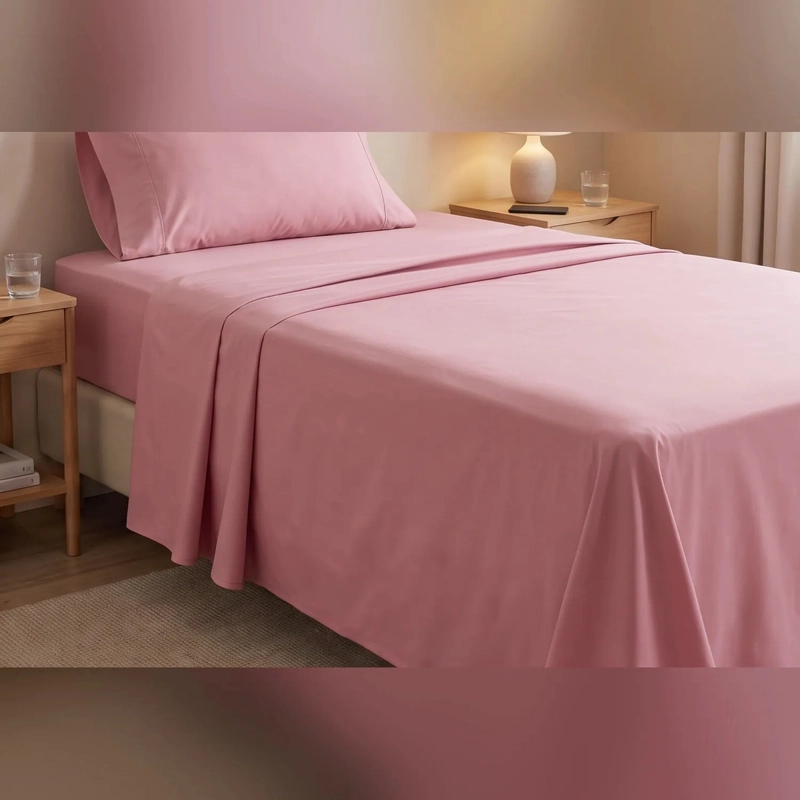 JUEGO DE SABANAS 200 HILOS 1.5 PLAZAS - UNICOLOR ROSA - 5