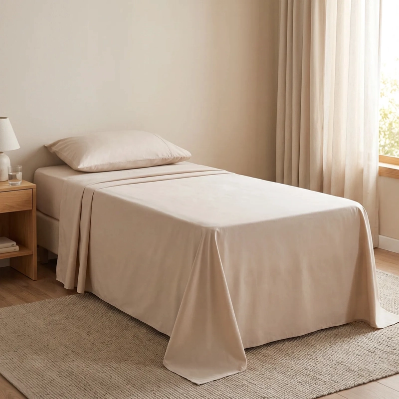 JUEGO DE SABANAS 200 HILOS 1.5 PLAZAS - UNICOLOR BEIGE - 1