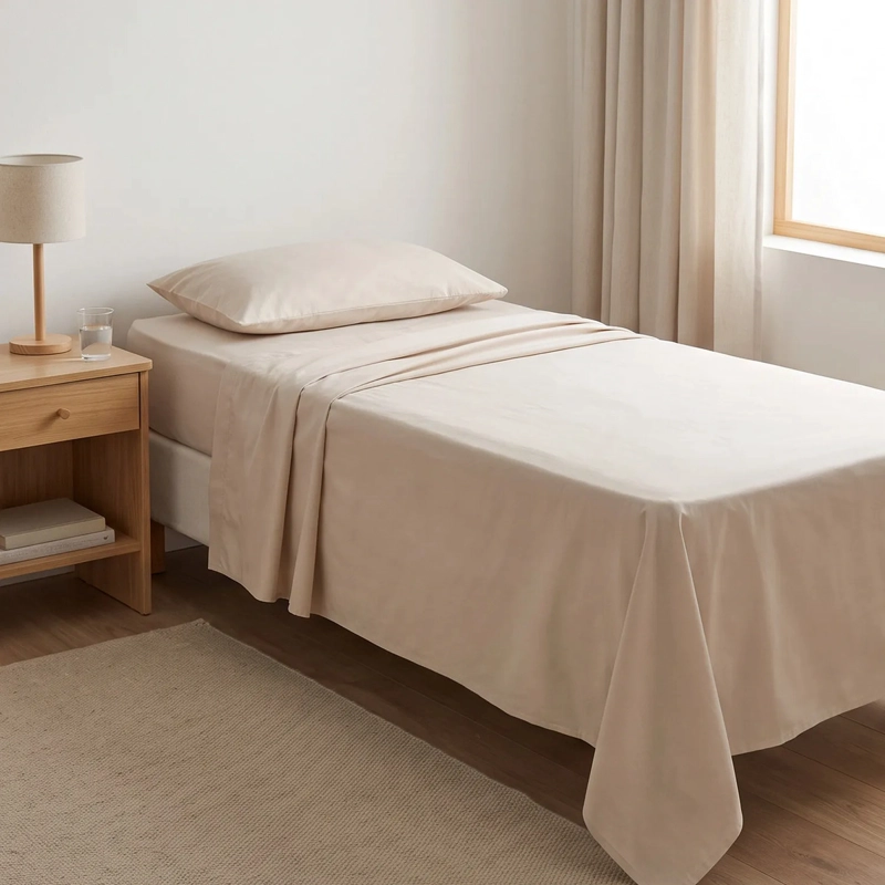 JUEGO DE SABANAS 200 HILOS 1.5 PLAZAS - UNICOLOR BEIGE - 4