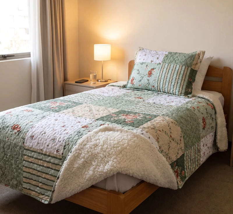 CUBRECAMA SHERPA 1.5 PLAZAS - PATCHWORK CHIANG MAI VERDE M972 - 2