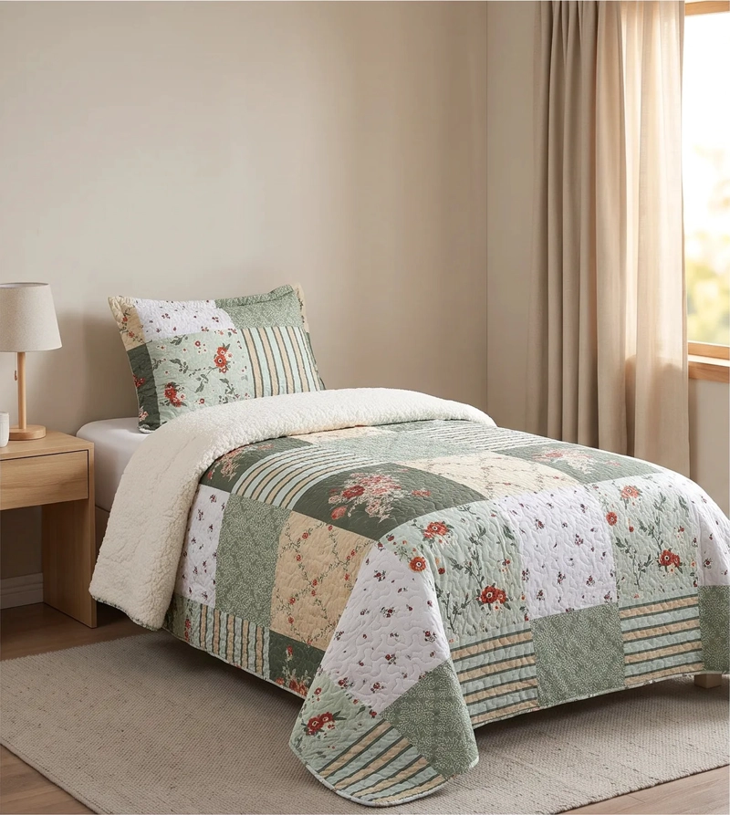 CUBRECAMA SHERPA 1.5 PLAZAS - PATCHWORK CHIANG MAI VERDE M972 - 4