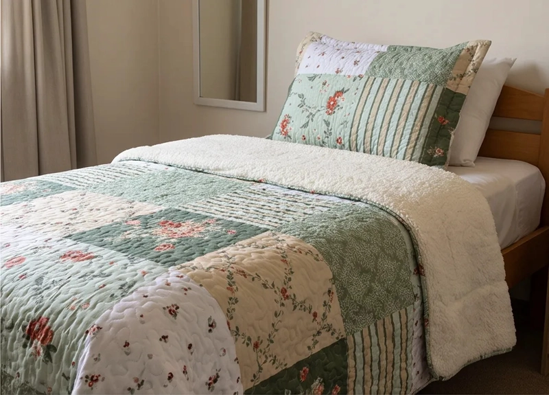 CUBRECAMA SHERPA 1.5 PLAZAS - PATCHWORK CHIANG MAI VERDE M972 - 5
