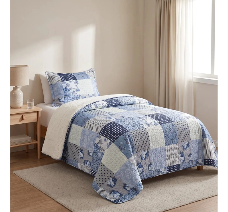CUBRECAMA SHERPA 1.5 PLAZAS - PATCHWORK JODHPUR AZUL M971 - 1