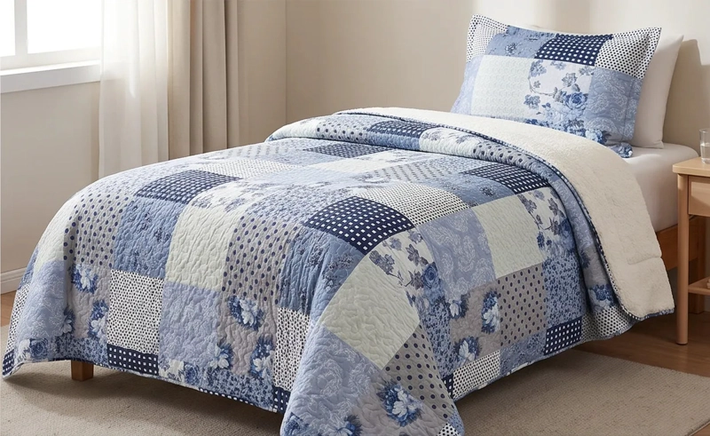 CUBRECAMA SHERPA 1.5 PLAZAS - PATCHWORK JODHPUR AZUL M971 - 2