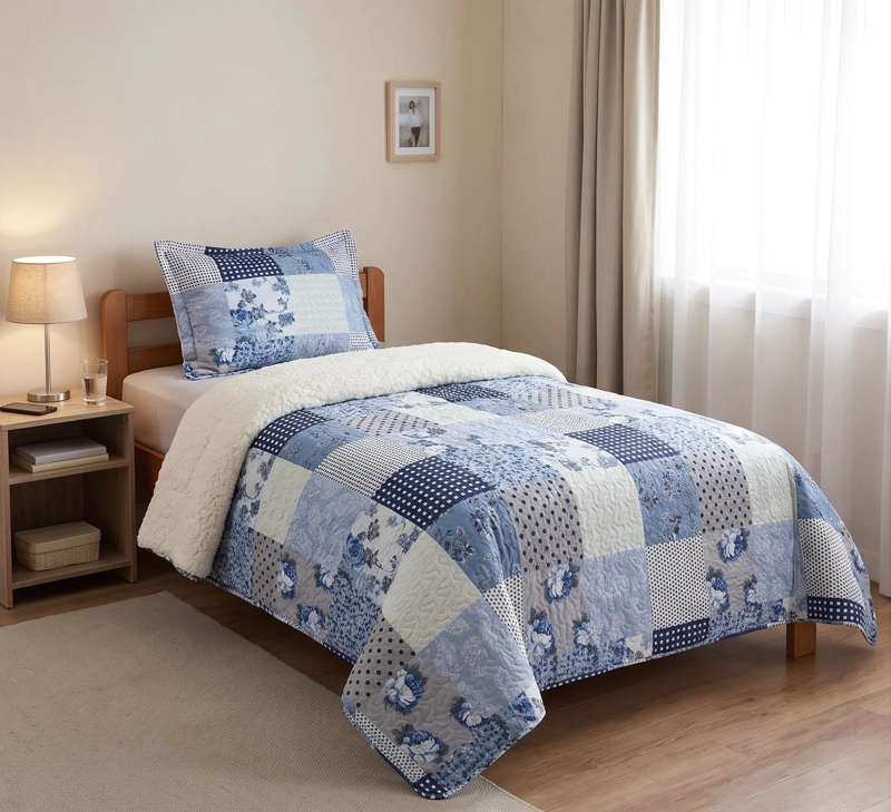 CUBRECAMA SHERPA 1.5 PLAZAS - PATCHWORK JODHPUR AZUL M971 - 4