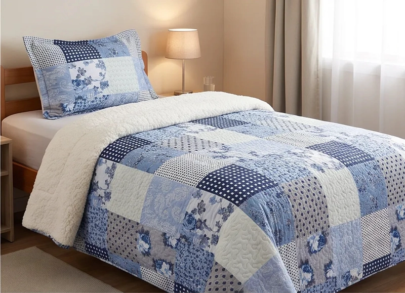 CUBRECAMA SHERPA 1.5 PLAZAS - PATCHWORK JODHPUR AZUL M971 - 5