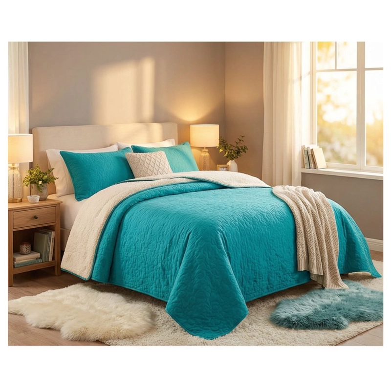 CUBRECAMA SHERPA 1.5 PLAZAS - TURQUESA M919 - 1