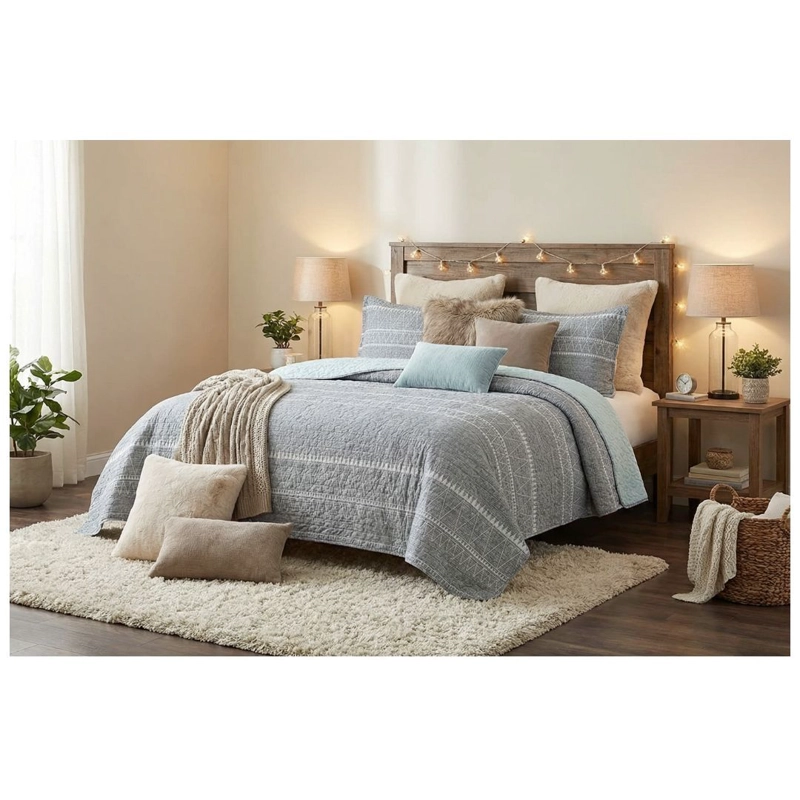 CUBRECAMA SHERPA 2 PLAZAS - GRIS TRIANGULOS M946 - 1