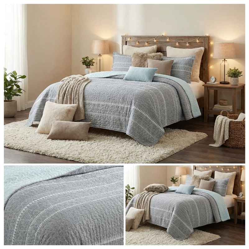 CUBRECAMA SHERPA 2 PLAZAS - GRIS TRIANGULOS M946 - 3