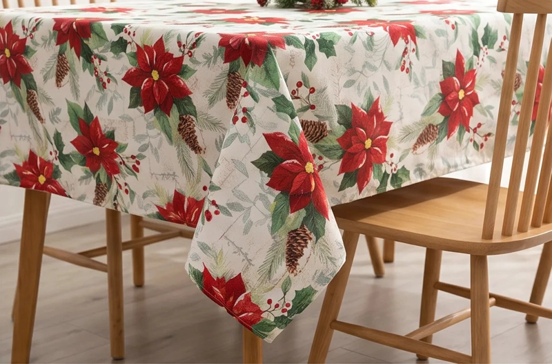 MANTEL NAVIDEÑO RECTANGULAR 140 X 220 CM - BLANCO FLOR DE PASCUA - 2