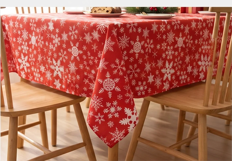 MANTEL NAVIDEÑO RECTANGULAR 140 X 220 CM - ROJO COPOS DE NIEVE - 2