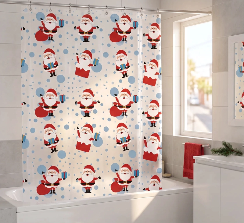 CORTINA DE BAÑO NAVIDEÑA 180 X 180 CM - SANTA BURBUJAS - 1