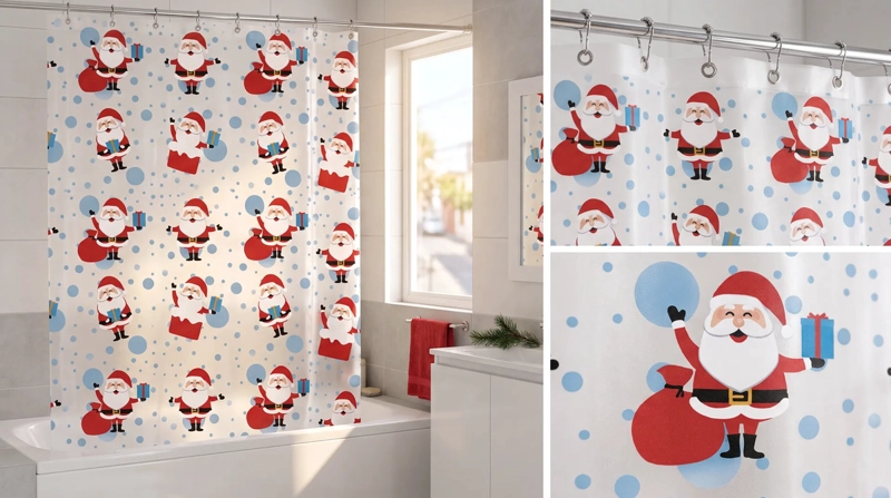 CORTINA DE BAÑO NAVIDEÑA 180 X 180 CM - SANTA BURBUJAS - 4
