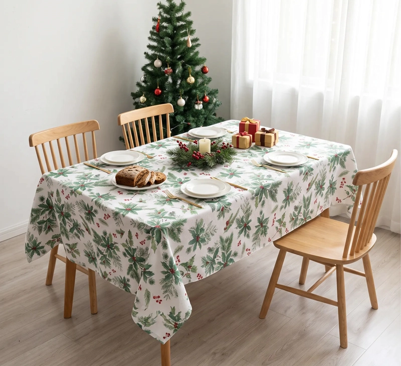 MANTEL NAVIDEÑO RECTANGULAR 140 X 220 CM - BLANCO ACEBO - 1