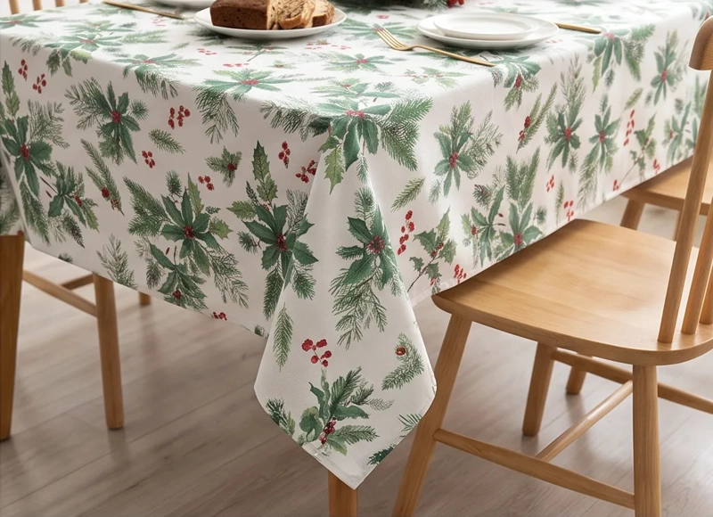 MANTEL NAVIDEÑO RECTANGULAR 140 X 220 CM - BLANCO ACEBO - 2