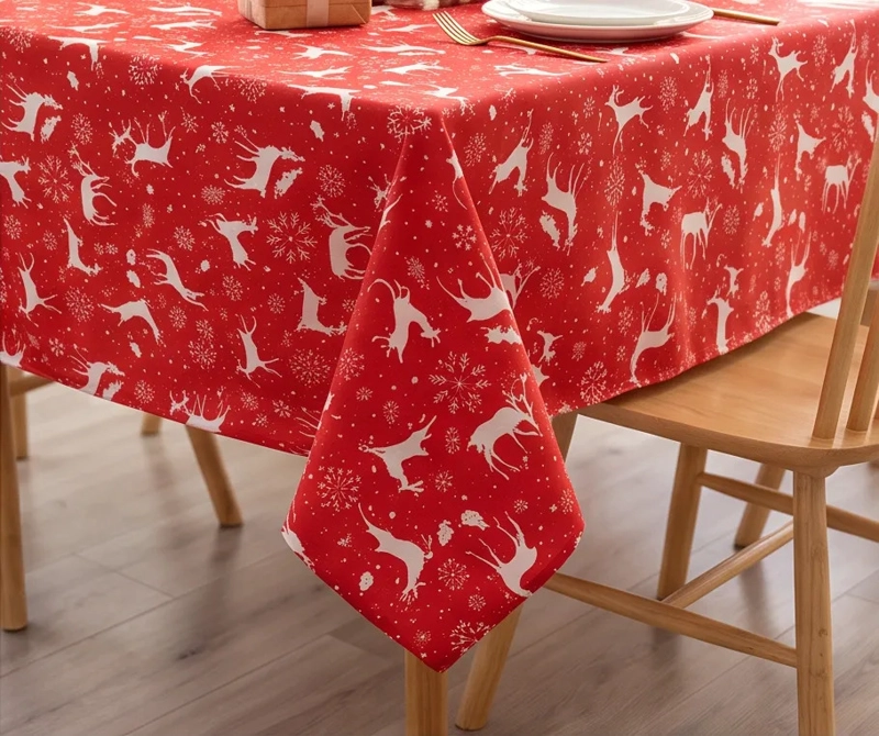 MANTEL NAVIDEÑO RECTANGULAR 140 X 220 CM - ROJO RENOS BLANCOS - 2