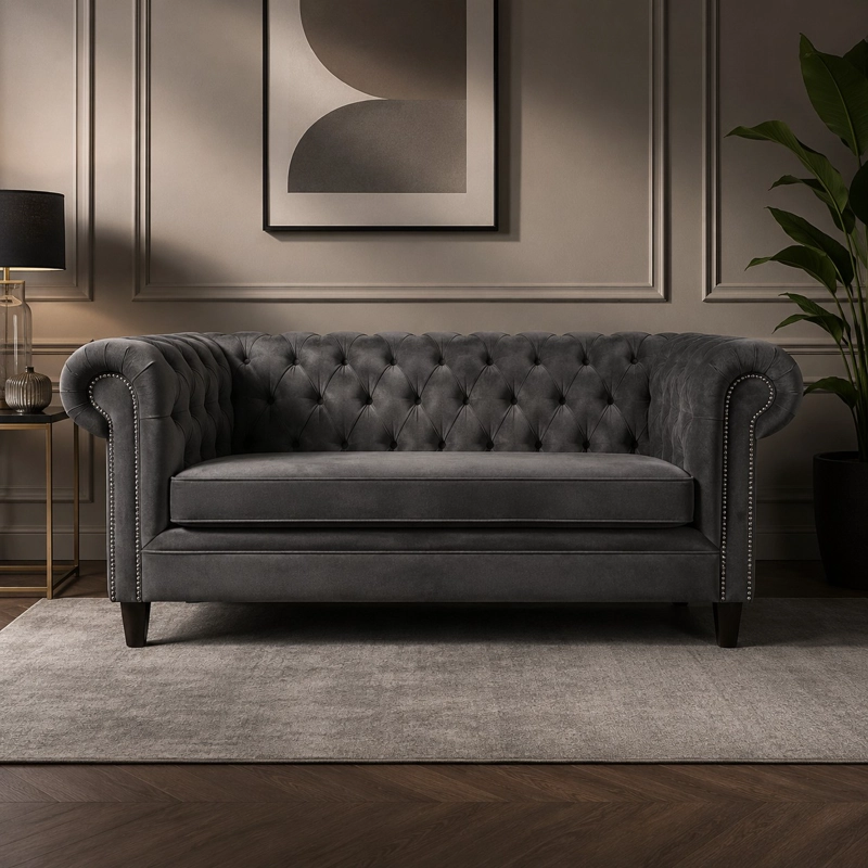 SOFA MUEBLERÍA LATINA CAPITONE 3 CUERPOS FELPA CHESTERFIELD BRABANTE - 1