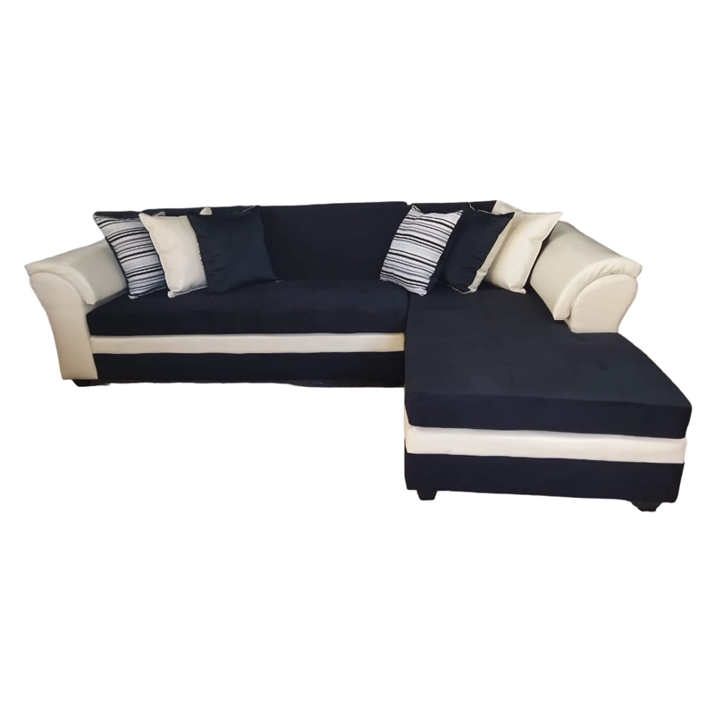 SECCIONAL MUEBLERÍA LATINA MUSTANG DERECHO 5 CUERPOS FELPA GRANDE NEGRO BRAZO BEIGE - 1