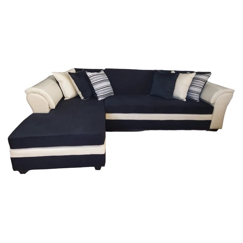 SECCIONAL MUEBLERIA LATINA MUSTANG IZQUIERDO 5 CUERPOS FELPA GRANDE NEGRO BRAZO BEIGE