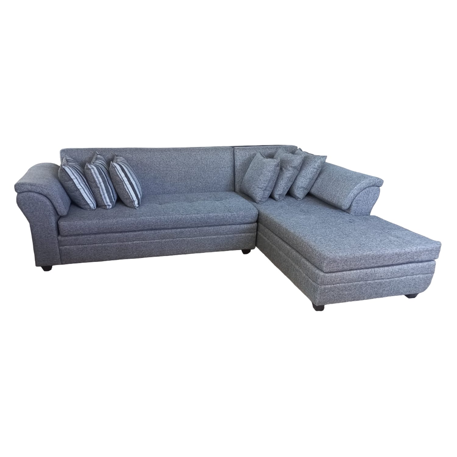 SECCIONAL MUEBLERÍA LATINA MUSTANG DERECHO 5 CUERPOS LINO GRIS OSCURO GRANDE - 3