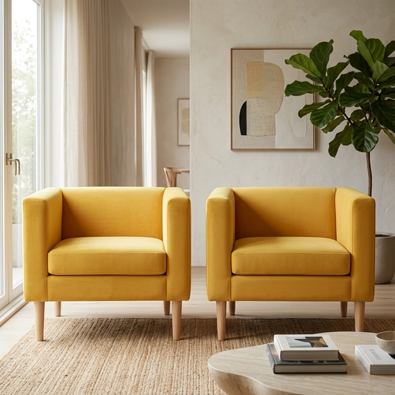 POLTRONA MUEBLERÍA LATINA BORLANGE CUBO FELPA AMARILLO PACK 2 - 1