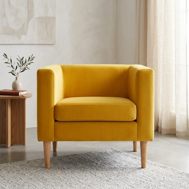 POLTRONA MUEBLERÍA LATINA BORLANGE CUBO FELPA AMARILLO PACK 2 - 3