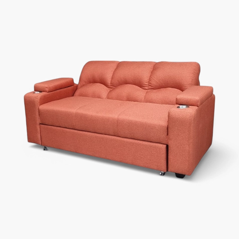 SOFÁ MUEBLERÍA LATINA DECO 3 CUERPOS LINO TERRACOTA CAMA FUNCIONAL 2 PZ TEJA - 2