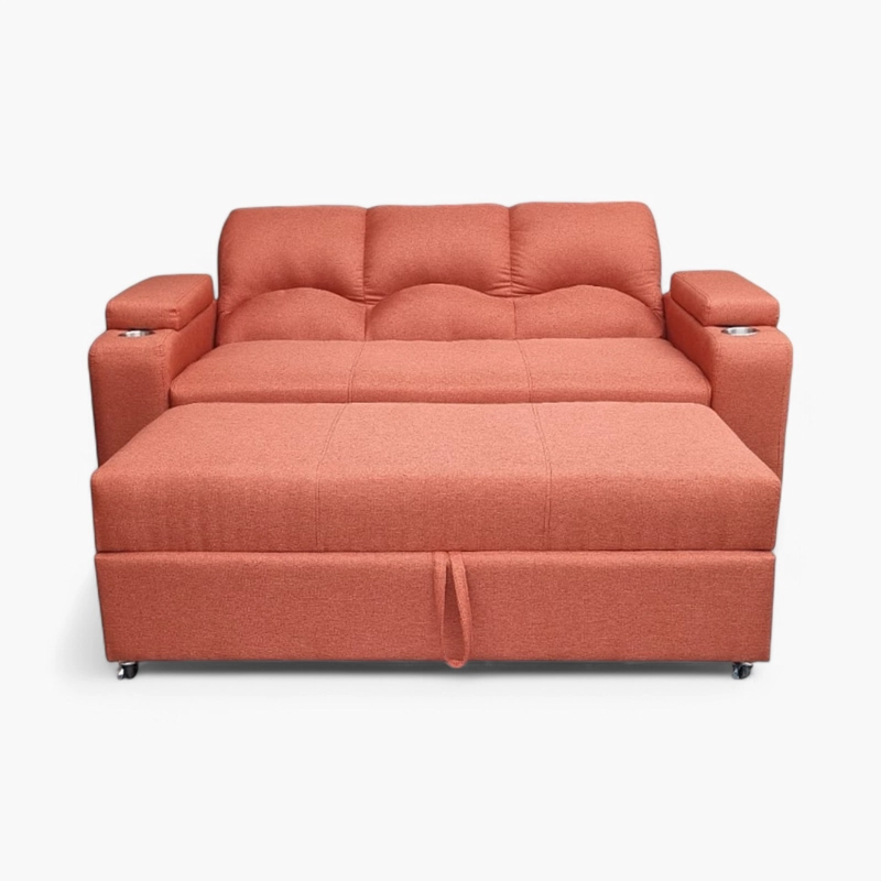 SOFÁ MUEBLERÍA LATINA DECO 3 CUERPOS LINO TERRACOTA CAMA FUNCIONAL 2 PZ TEJA - 3