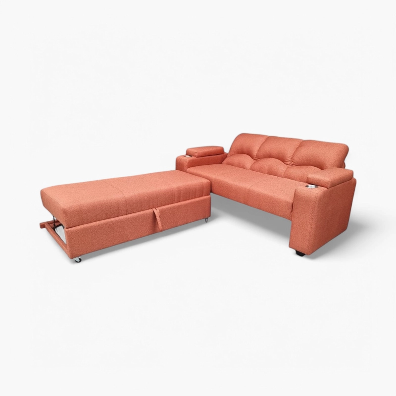 SOFÁ MUEBLERÍA LATINA DECO 3 CUERPOS LINO TERRACOTA CAMA FUNCIONAL 2 PZ TEJA - 4