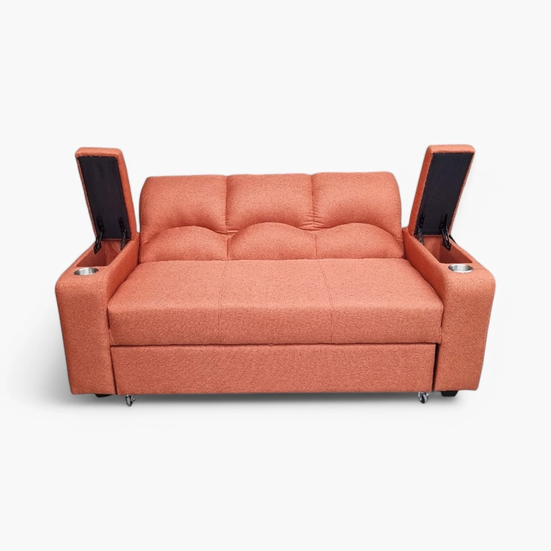 SOFÁ MUEBLERÍA LATINA DECO 3 CUERPOS LINO TERRACOTA CAMA FUNCIONAL 2 PZ TEJA - 5