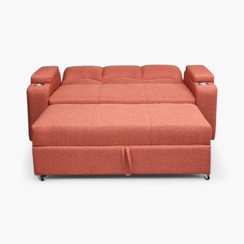 SOFÁ MUEBLERÍA LATINA DECO 3 CUERPOS LINO TERRACOTA CAMA FUNCIONAL 2 PZ TEJA - 6
