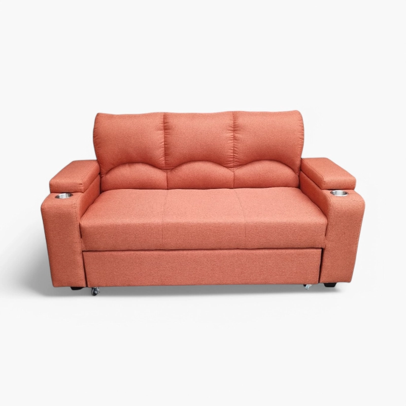 SOFÁ MUEBLERÍA LATINA DECO 3 CUERPOS LINO TERRACOTA CAMA FUNCIONAL 2 PZ TEJA - 7